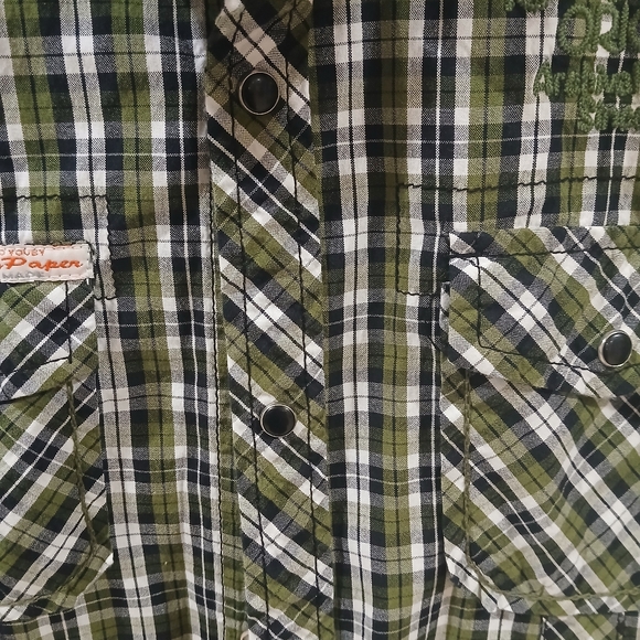 The Rolling Paper Company Green Plaid Button Down Shirt Size: XL Short Sleeved - Picture 10 of 11